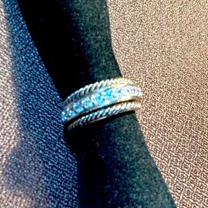 CZ ring set with antique effect double bands, size 7